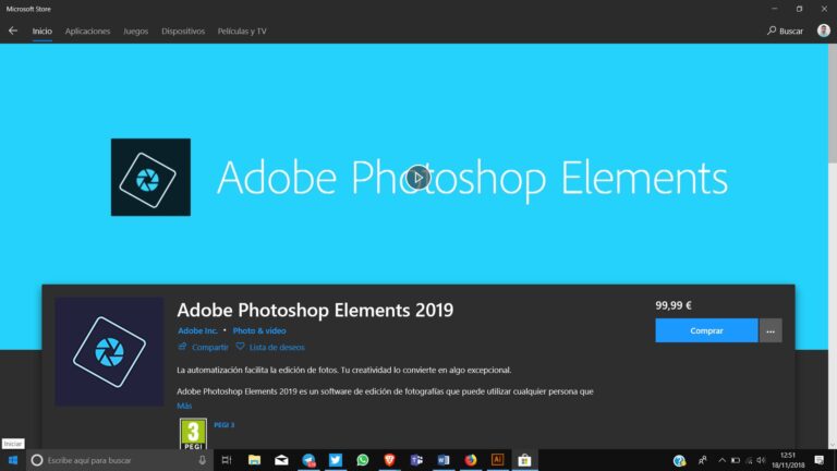 Adobe Photoshop Elements 2019, disponible a través de la Microsoft Store