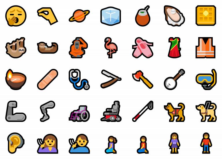 Lista con algunos de los emoticonos de Emoji 12 añadidos en la Build 18277