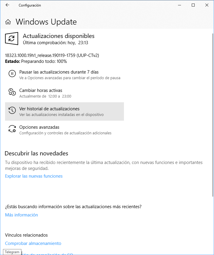 Windows Update con la Build 18323
