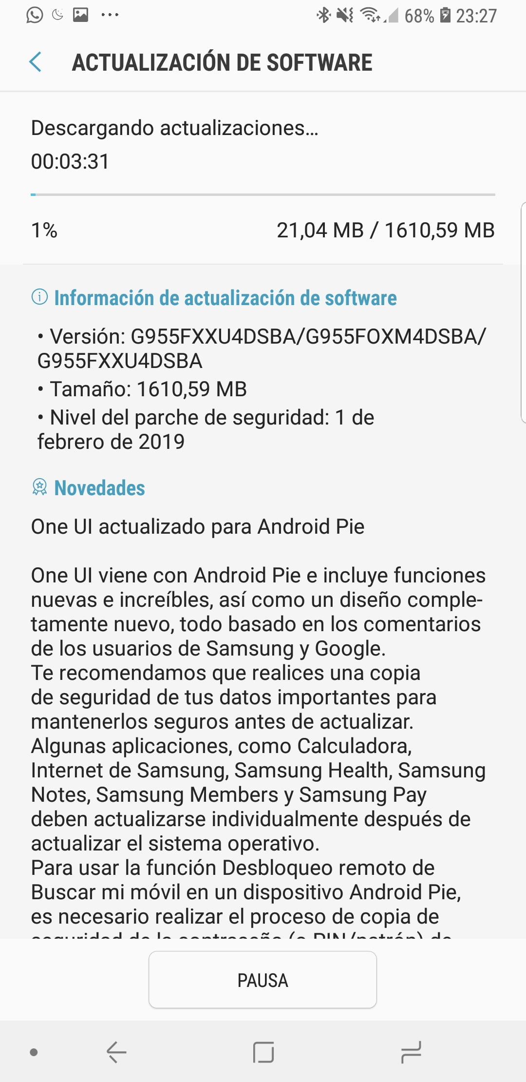 Android 9 Pie en Samsung Galaxy S8+