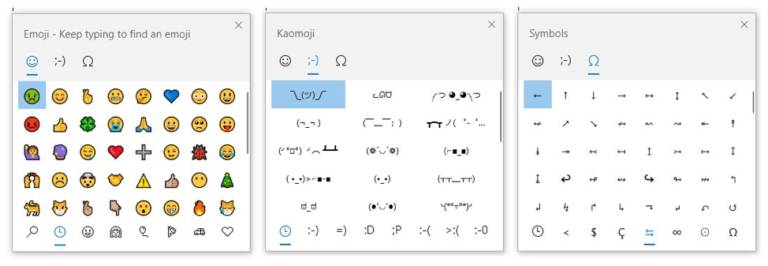 Kaomoji y Symbols dentro del panel de Emoticonos de Windows 10
