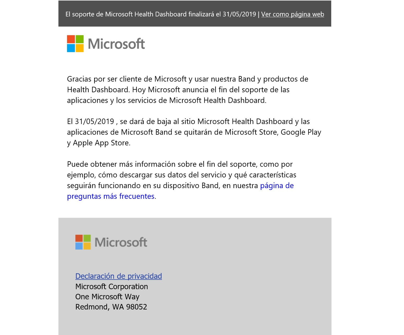 Microsoft Health Dashboard dice adiós
