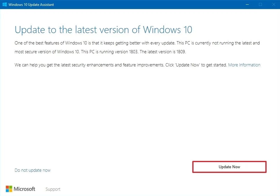 Asistente de actualización de Windows 10