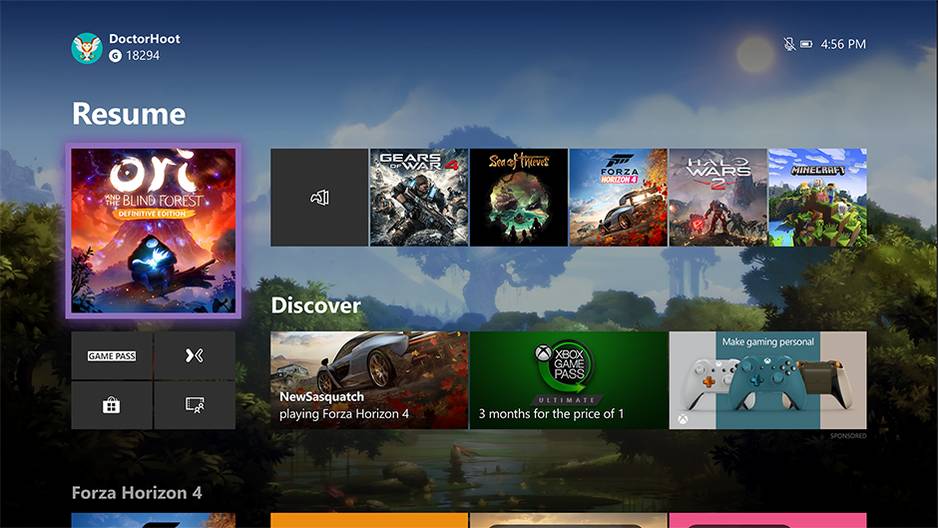 Menú Inicio nuevo de Xbox One