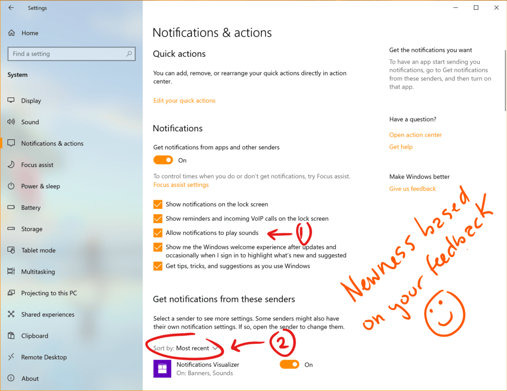 Nuevas opciones en la configuración de las notificaciones de la Build 18932 de Windows 10