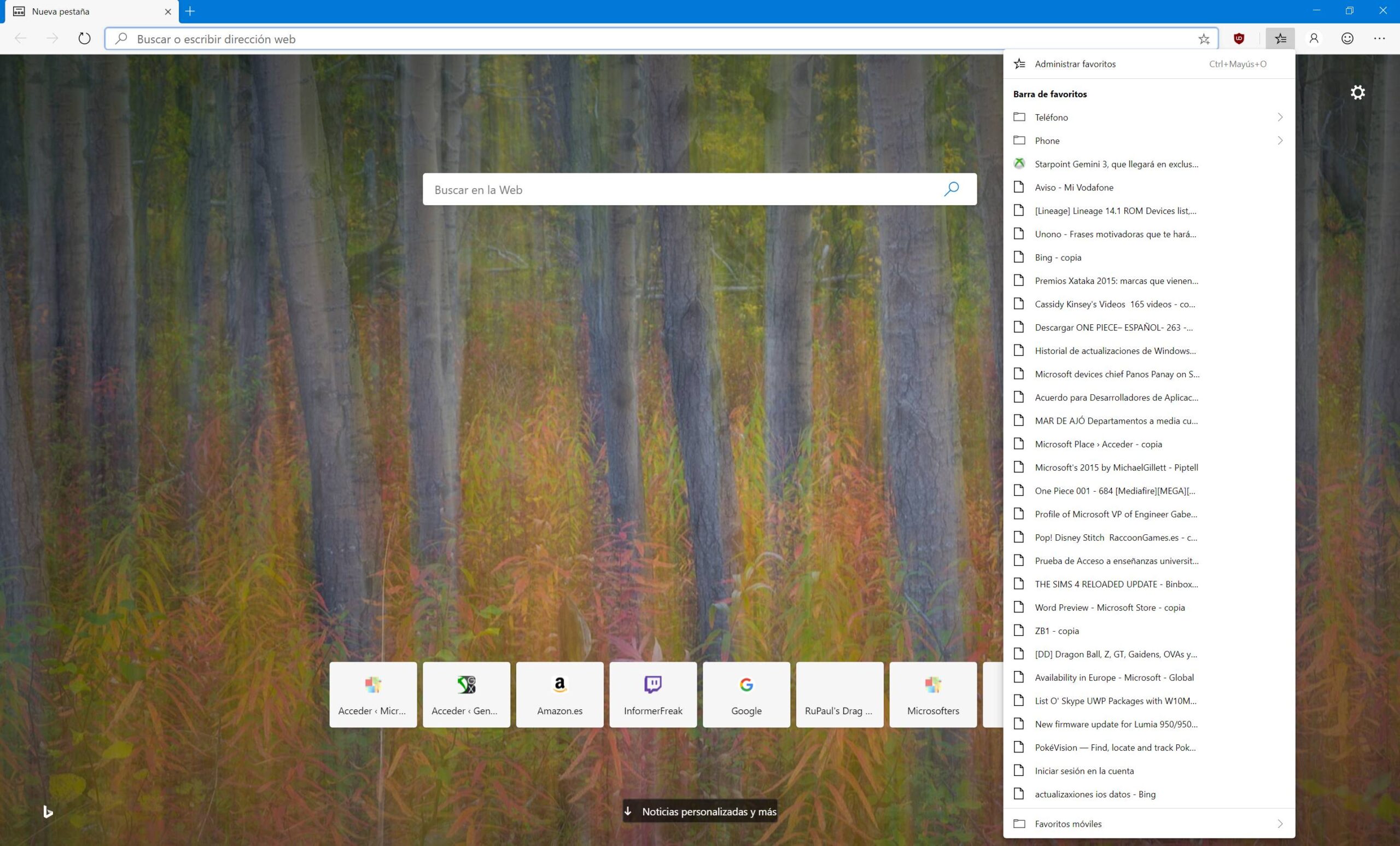 Barra de favoritos de Microsoft Edge basado en Chromium desde la barra superior