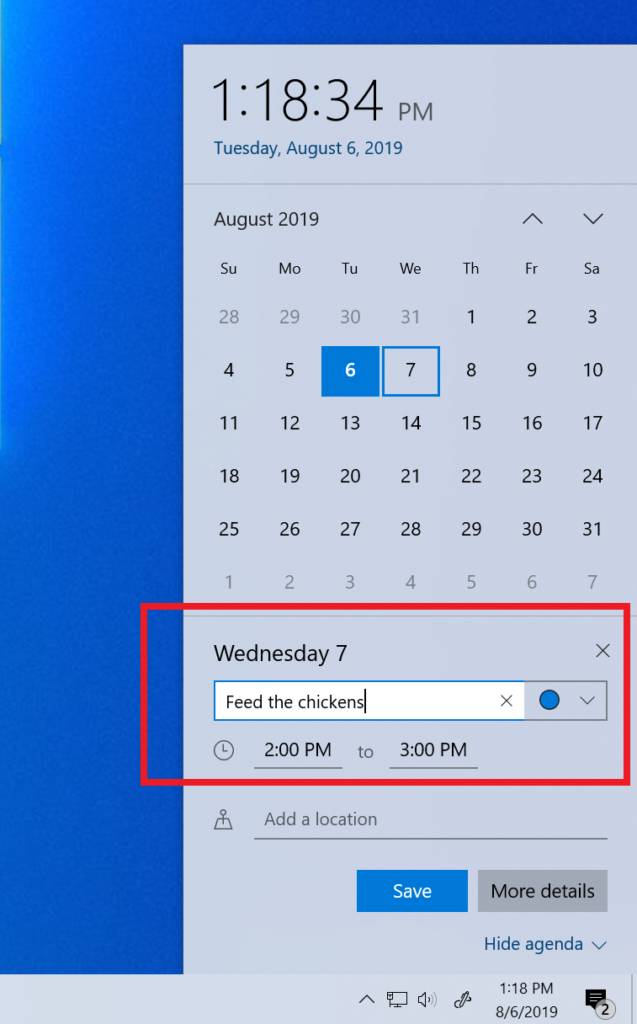 Eventos en la barra de tareas de Windows 10 19H2 del anillo lento