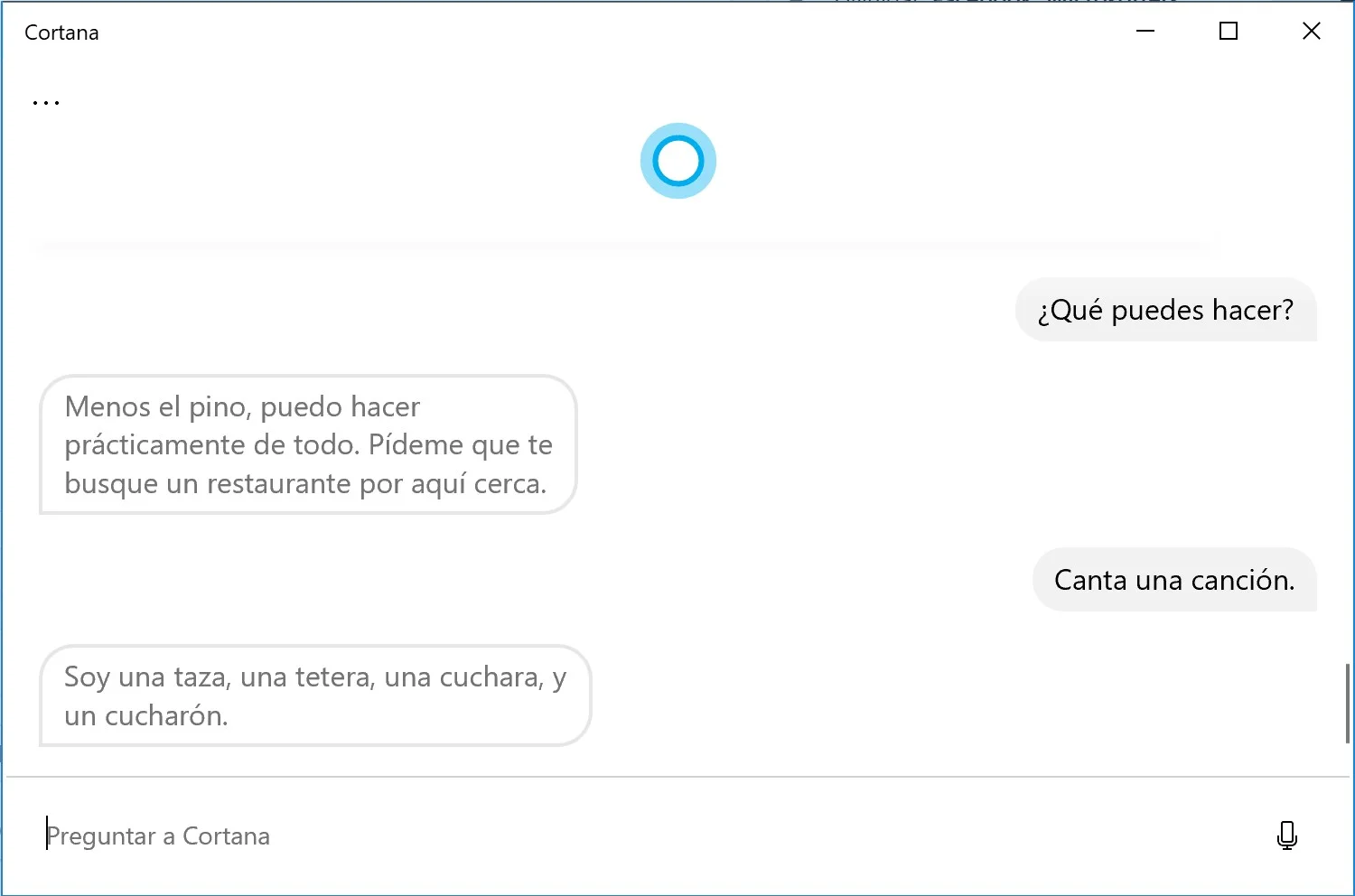 Cortana respondiendo preguntas en Windows 10