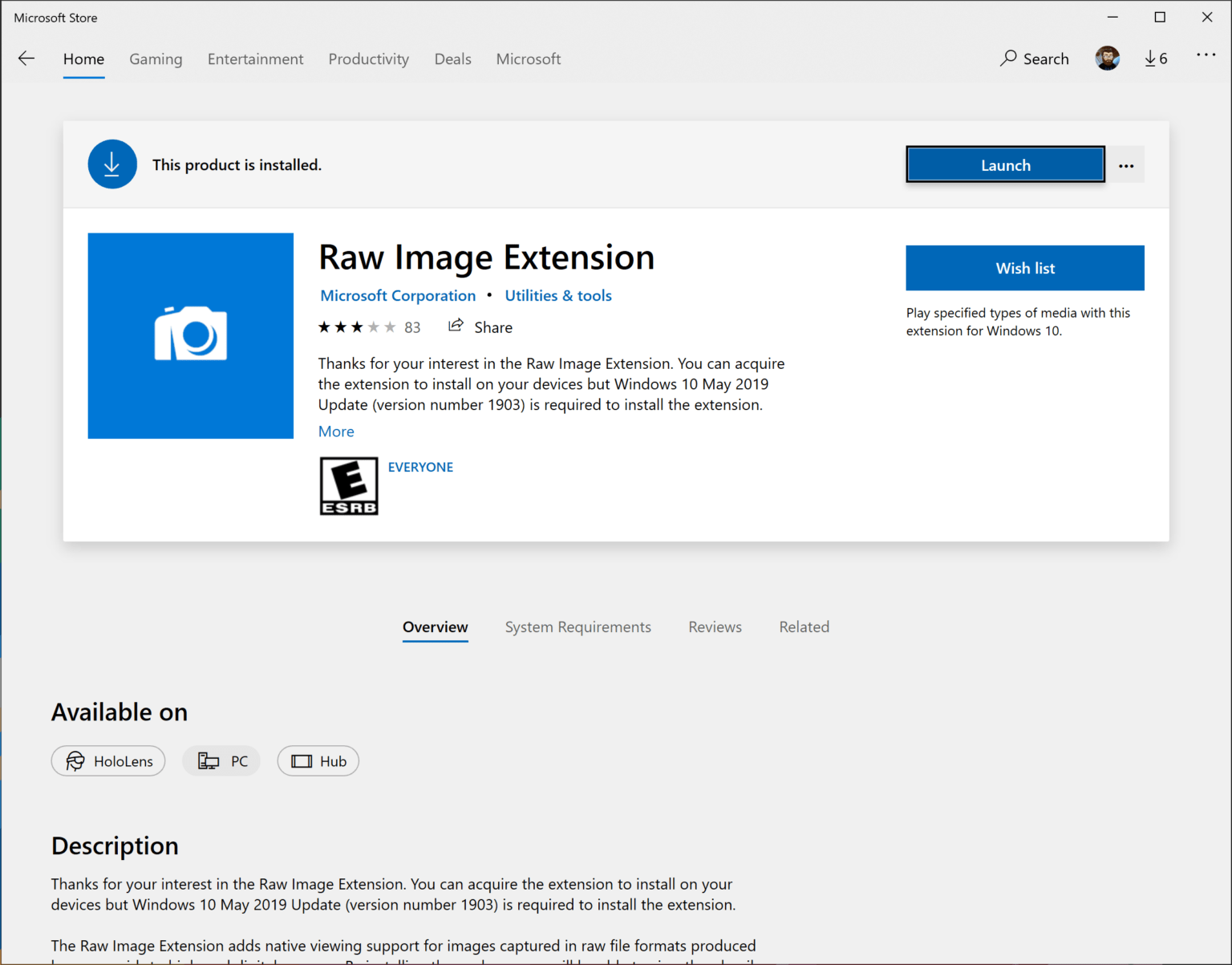 Raw Image Extension en la Microsoft Store