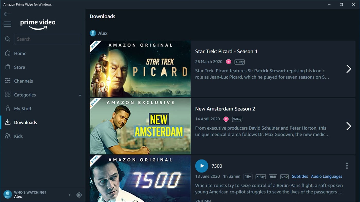 Amazon Prime Video para Windows ver descargas