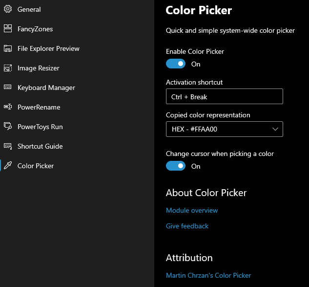 Selector de colores de PowerToys