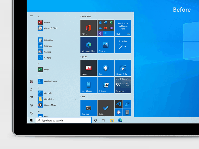 Cambio entre el menú inicio viejo y nuevo de la Build 20161 del canal Dev de Windows 10