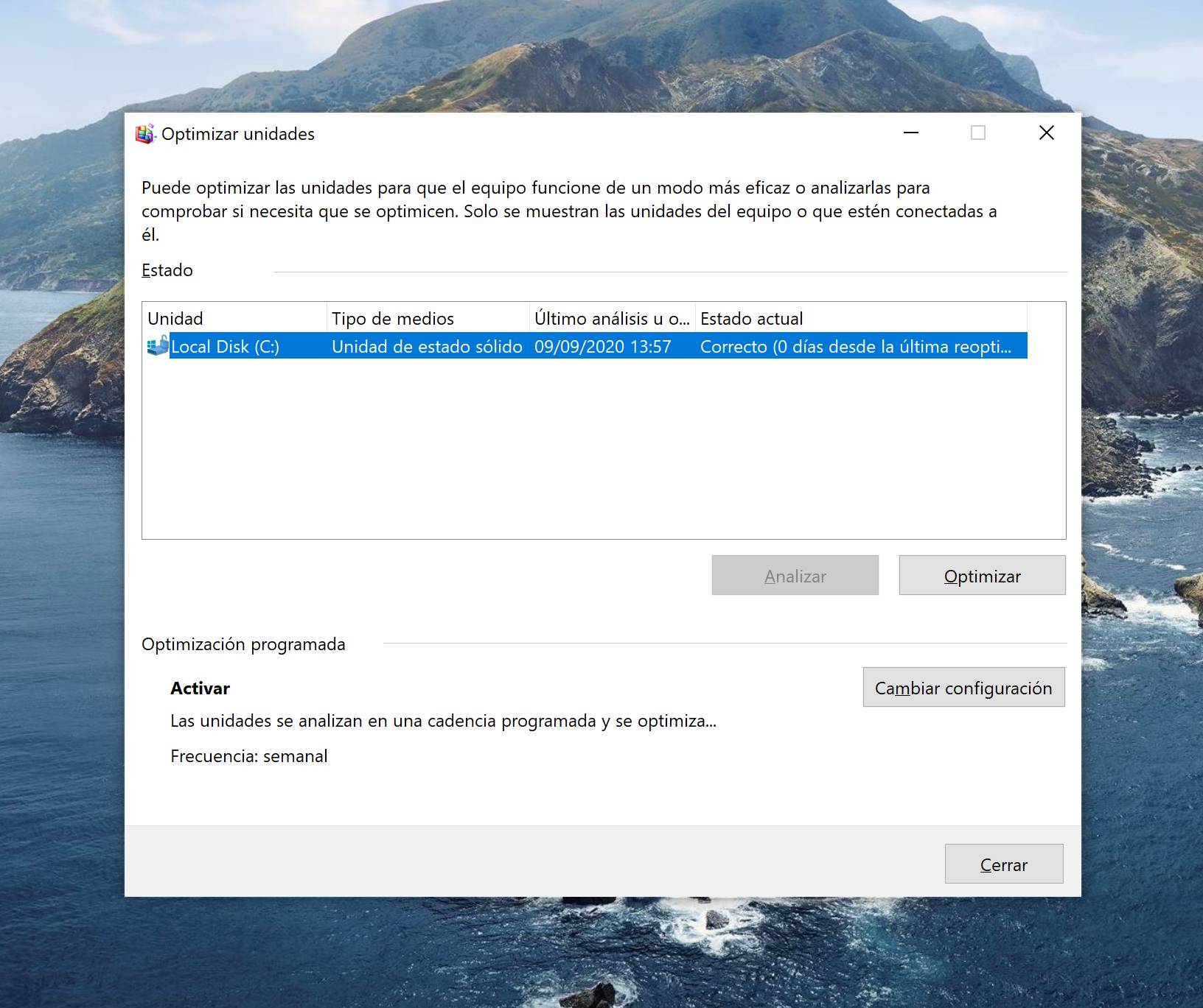 Optimizador de discos en Windows 10
