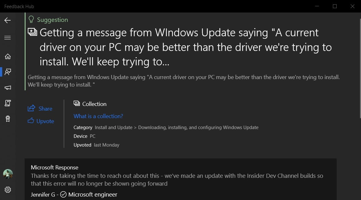Problema de Windows 10 relacionado con errores de actualizaciones en el Centro de opiniones