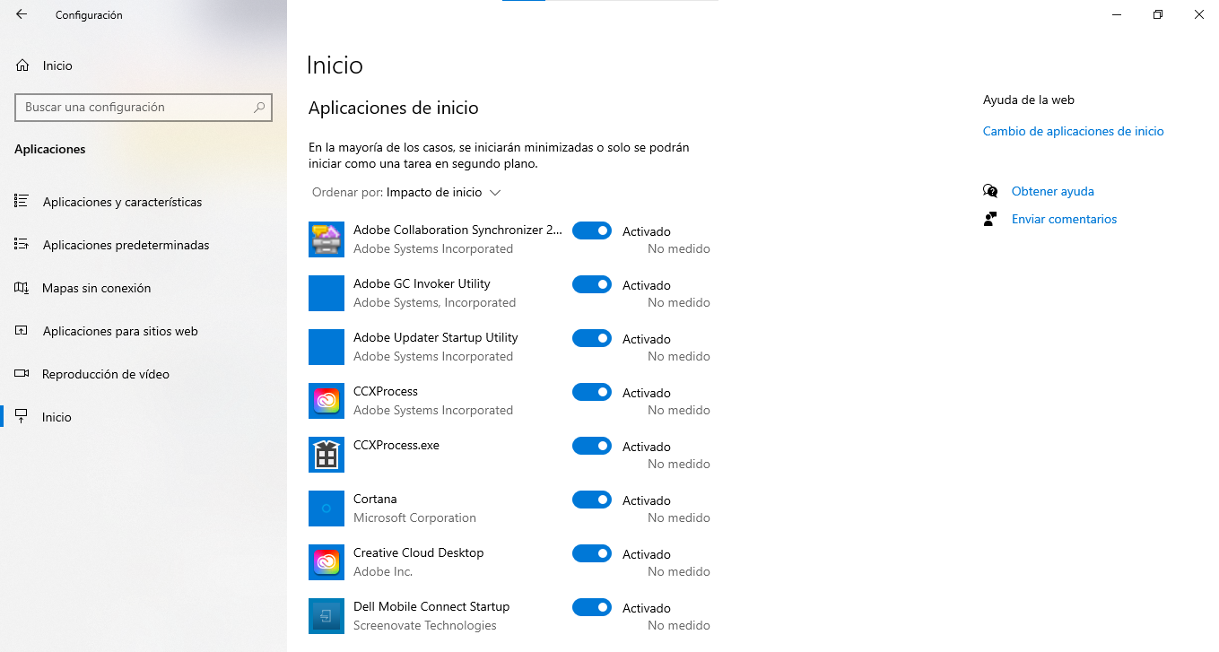 Aplicaciones de inicio de Windows 10