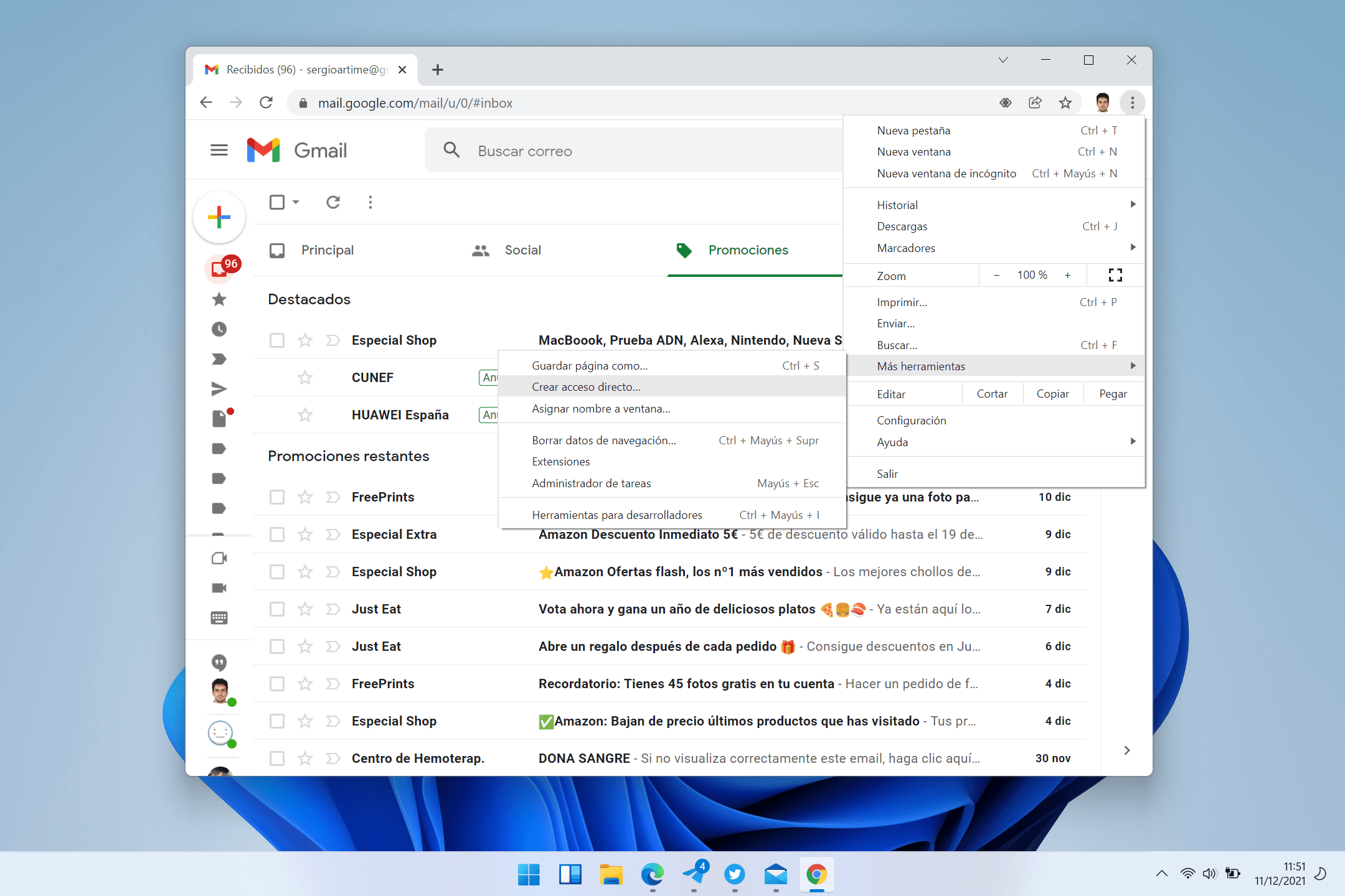 Instalar Gmail como aplicación en Google Chrome