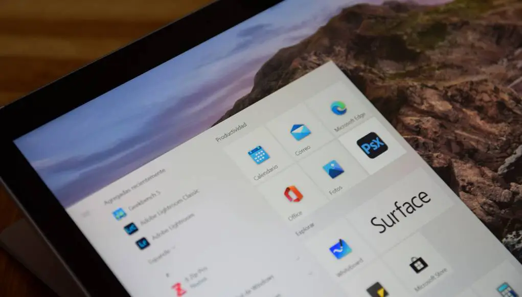 El nuevo menú de inicio con Surface Go 2