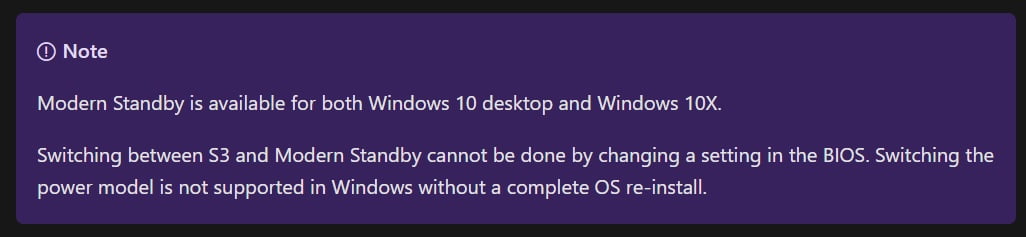 Modern Standby en Windows 10X