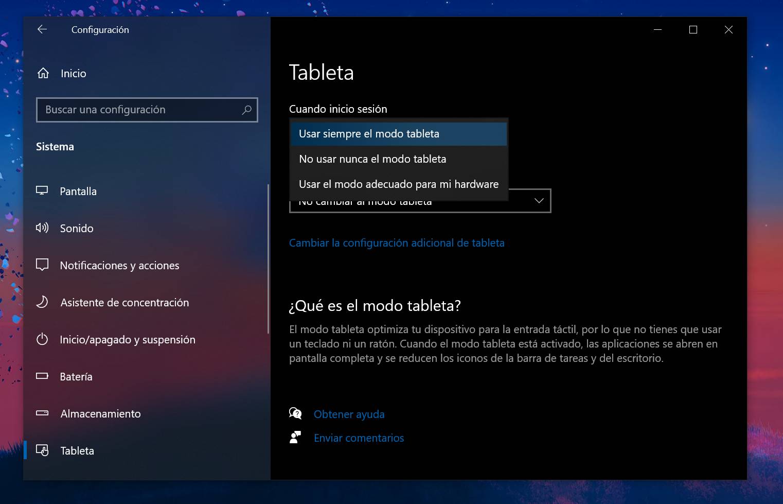 Cambiar a modo tableta en Windows 10