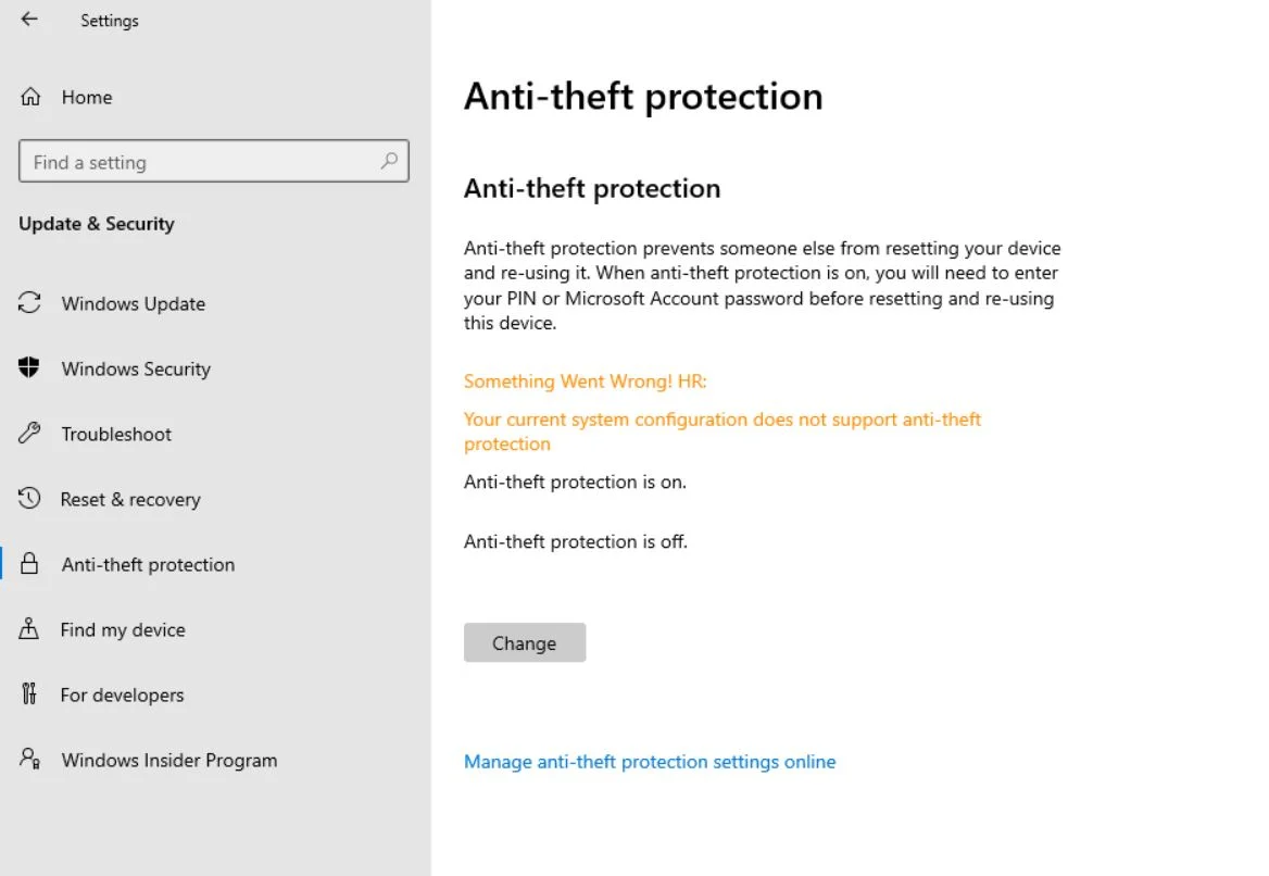Protección antirrobo de Windows 10X