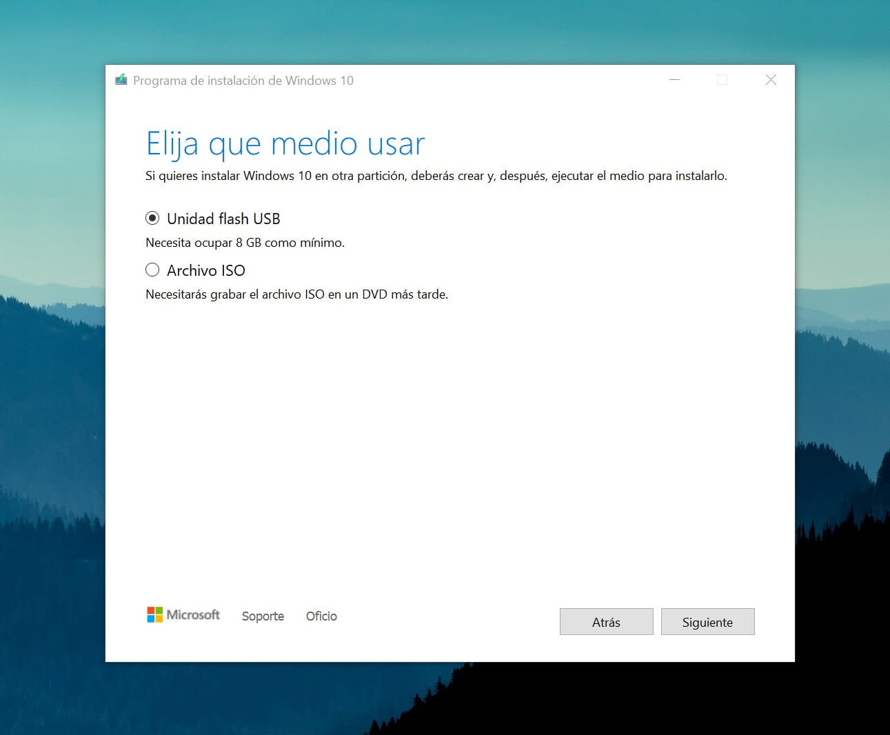 Asistente de creación de medios de instalación de Windows 10