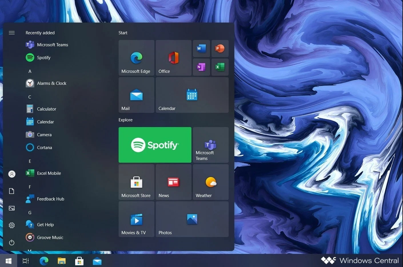 Posible apariencia del Menú Inicio en Windows 10 Sun Valley