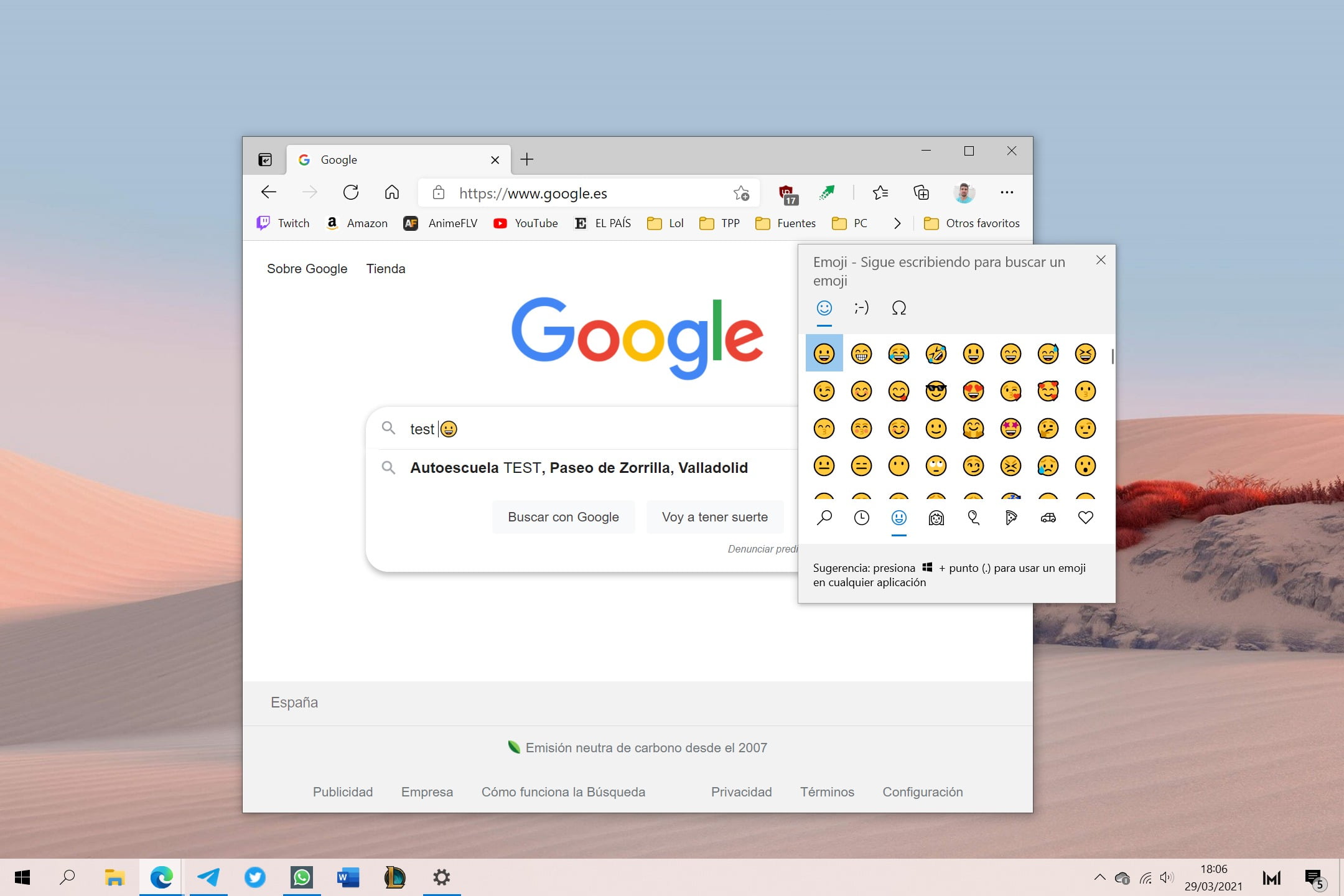 Panel de emojis en Windows 10