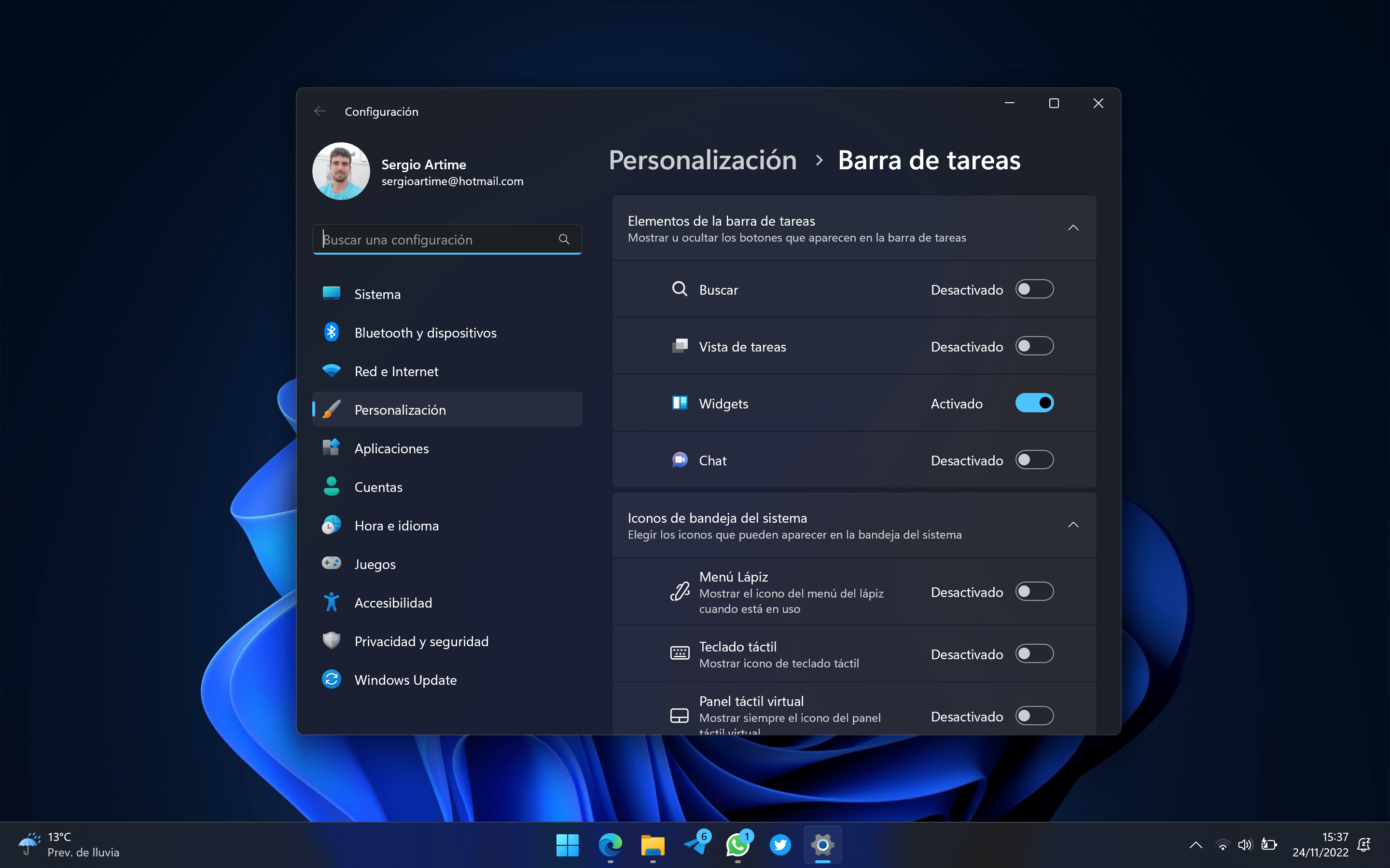Personalización de la barra de tareas de Windows 11