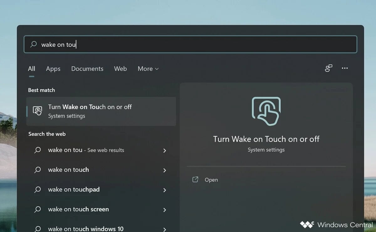 Windows 10 Wake on Touch