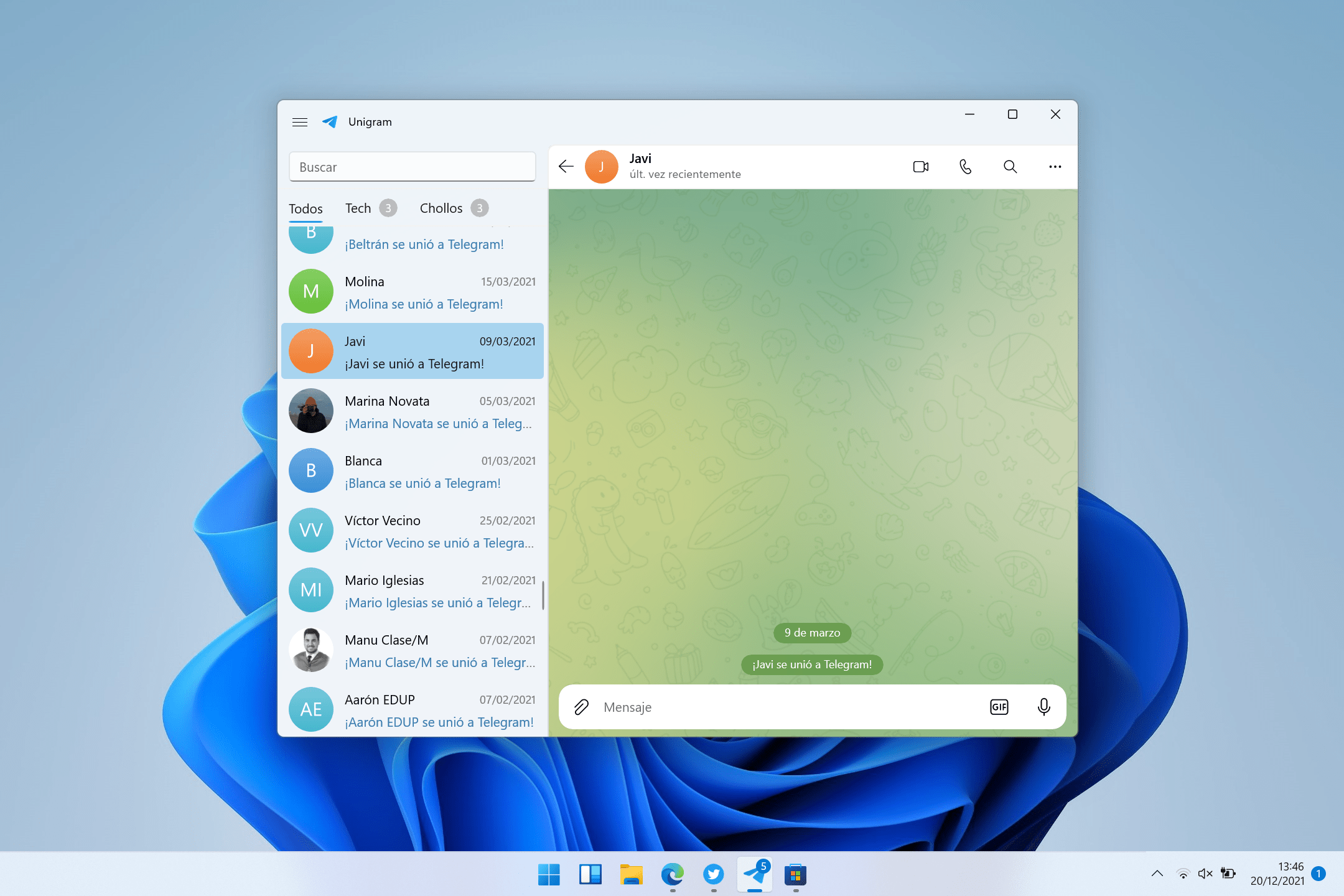 Nuevo diseño de Unigram en Windows 11