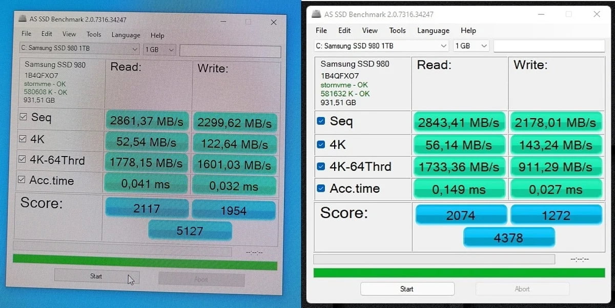 Test de velocidad de un SSD en Windows 10, versus Windows 11