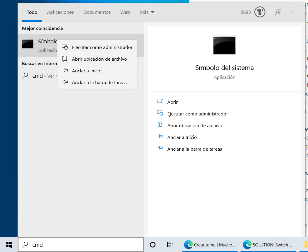 Apertura del símbolo del sistema de Windows 10
