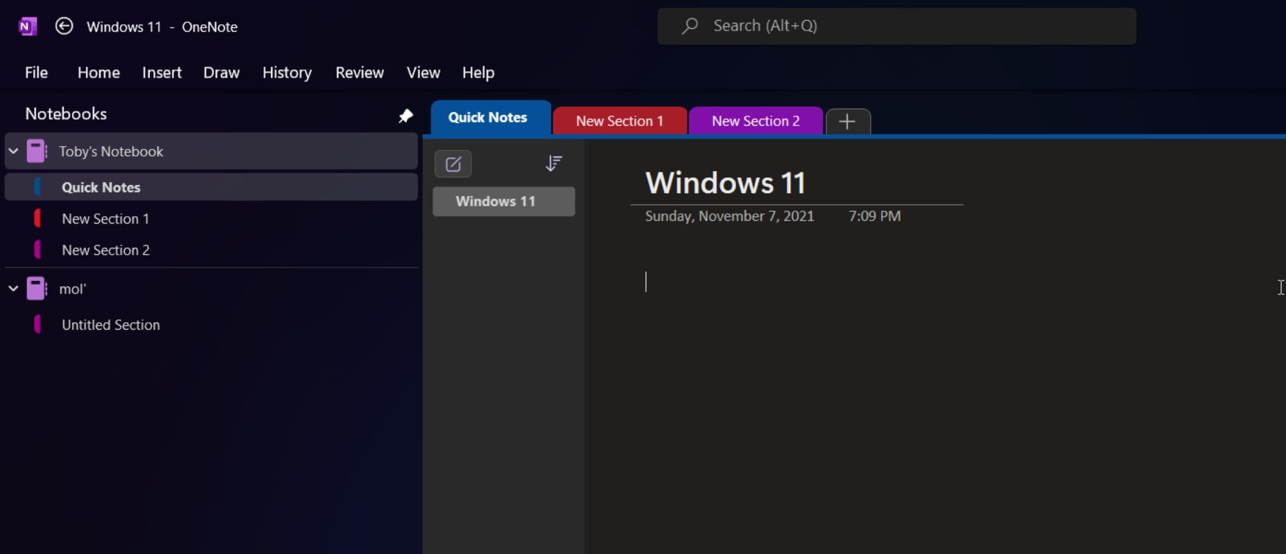 Interfaz de usuario de OneNote para Windows 11