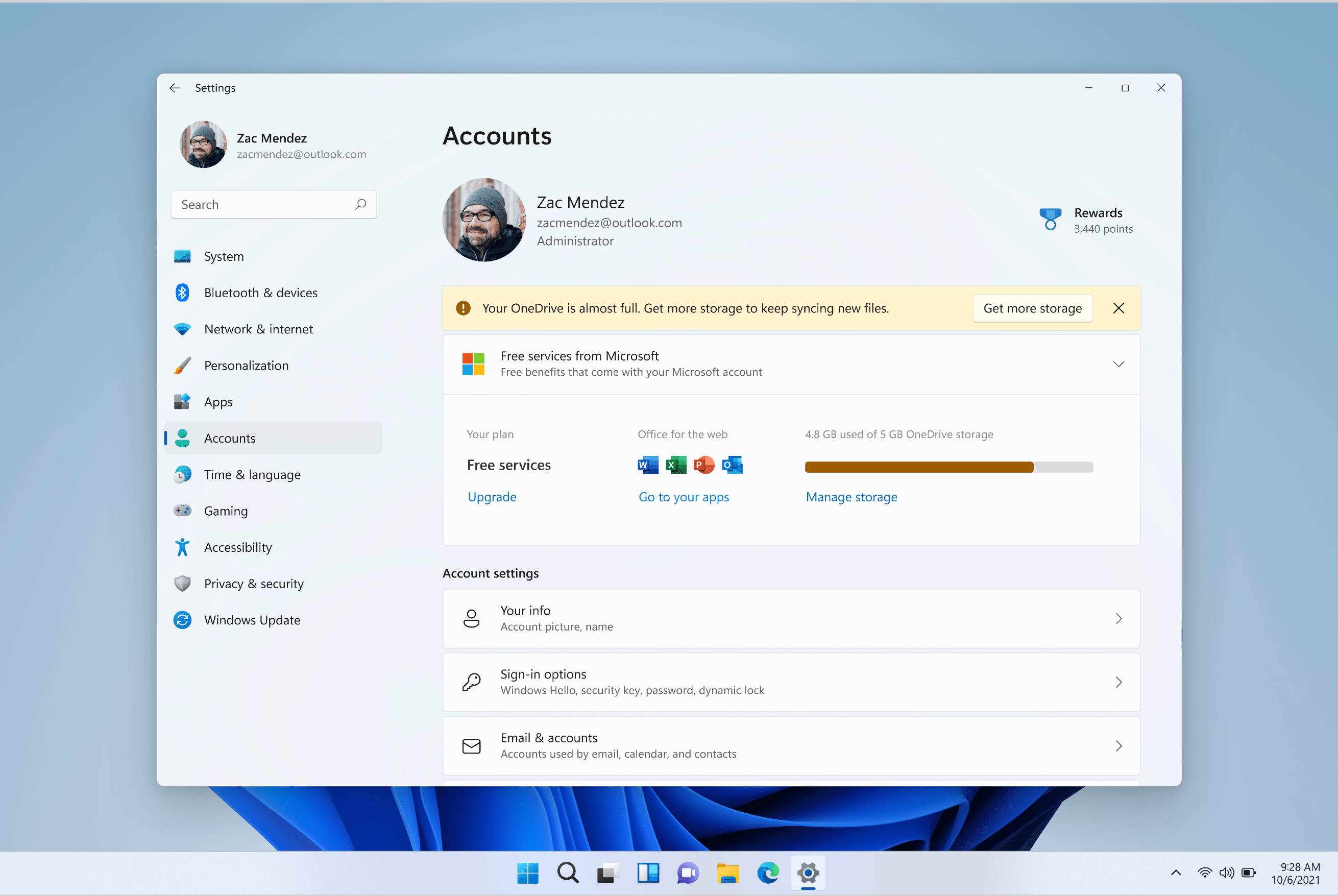 Gestión de suscripción de OneDrive desde la app de Configuración en Windows 11