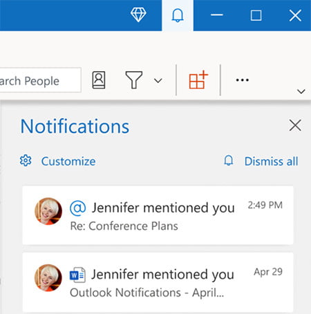 El nuevo panel de notificaciones de Outlook