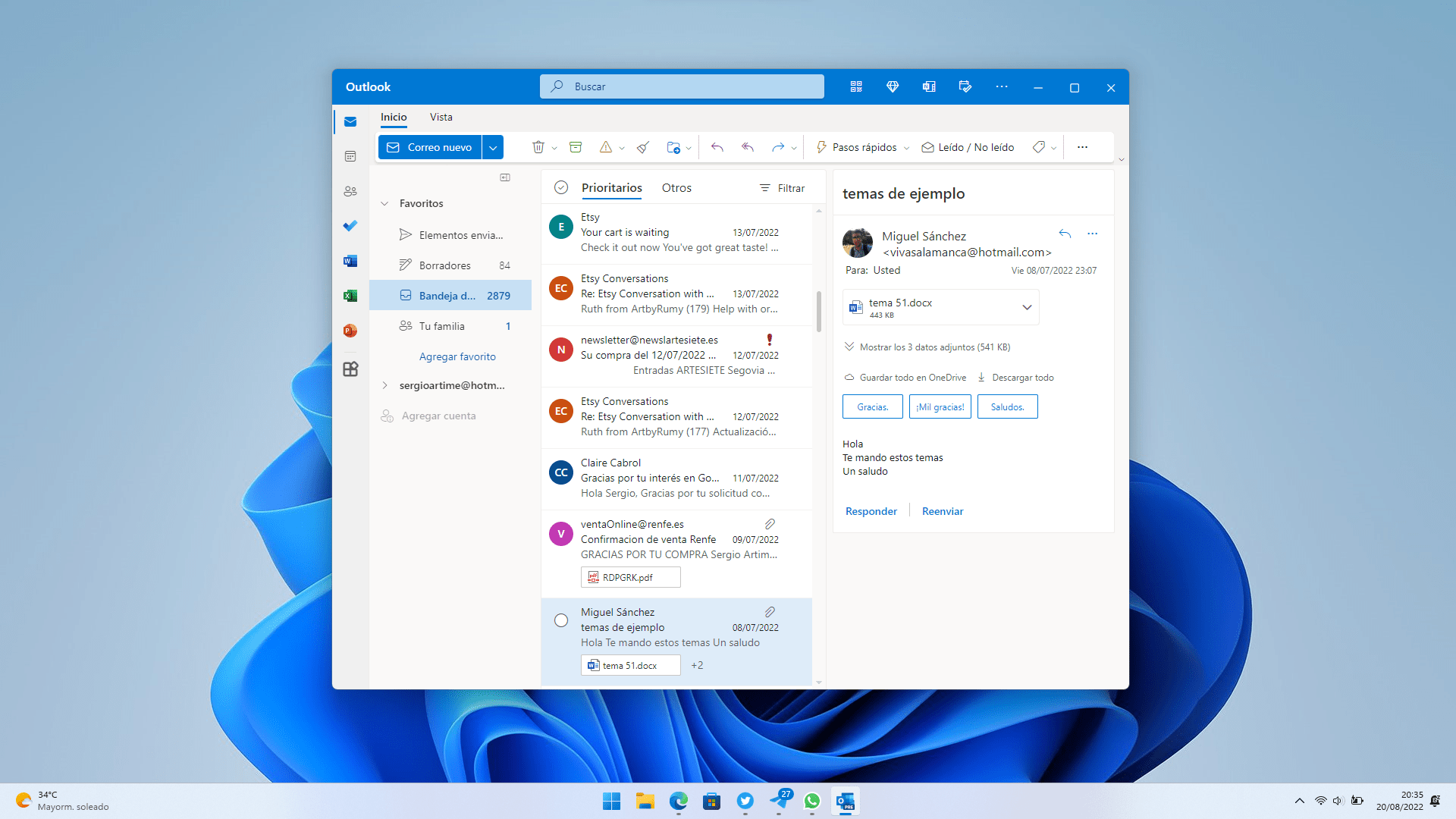 Outlook para Windows en tema claro