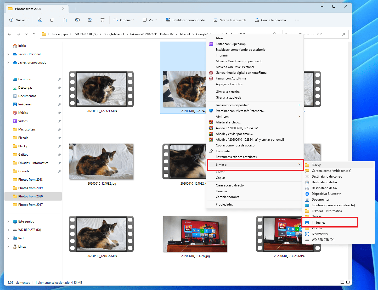 Captura del menú contextual Enviar a en Windows 11