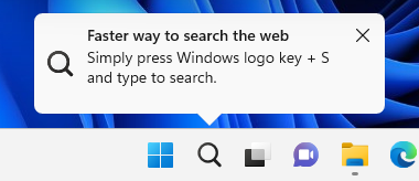 Ejemplo de consejo sobre cómo utilizar mejor la Búsqueda de Windows a través de la barra de tareas.
