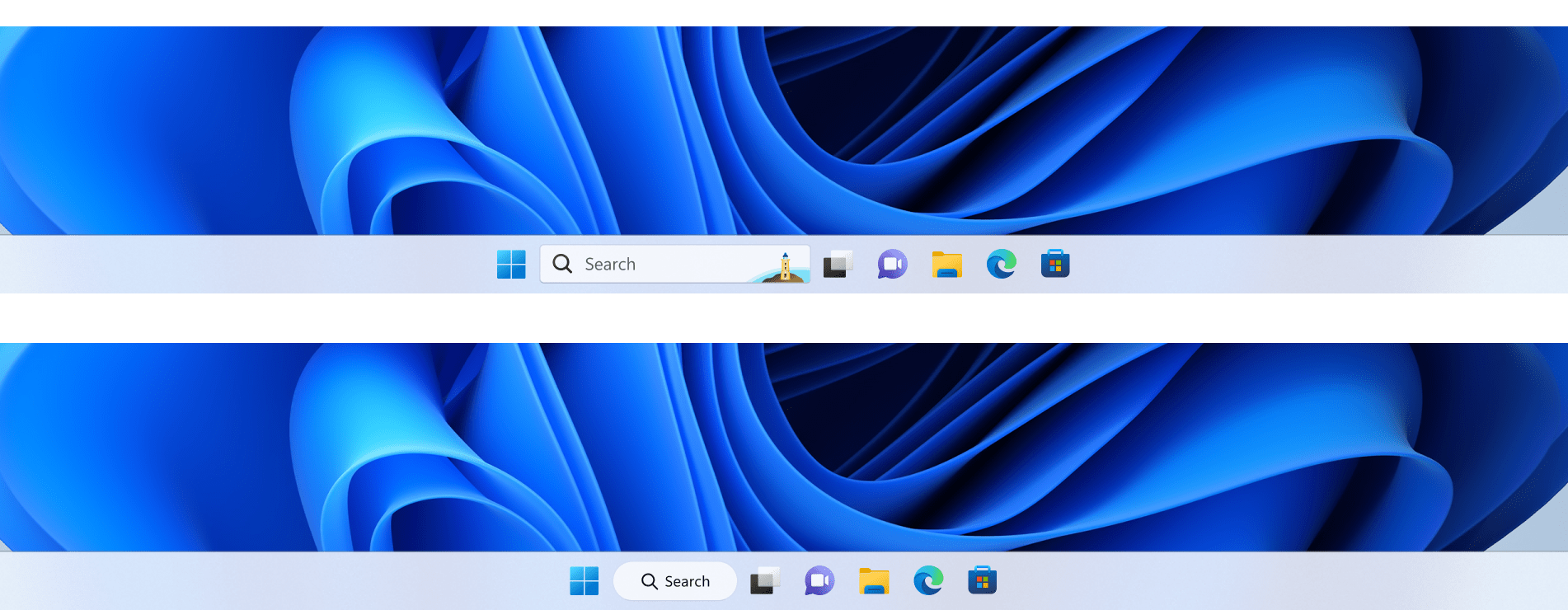 Example of the different treatments we are testing for the search aspect of the taskbar