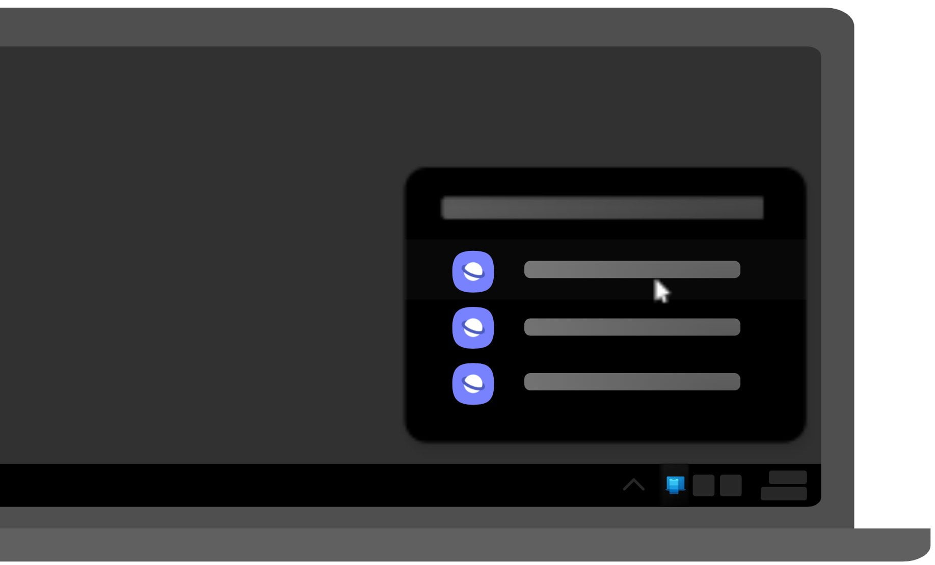 Captura del icono de Enlace Móvil en la bandeja del sistema mostrando las últimas páginas visitadas con Internet de Samsung