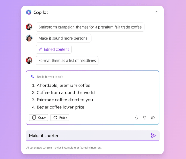 Copilot in Microsoft Loop in a conversation where multiple people ask for ideas for a marketing campaign