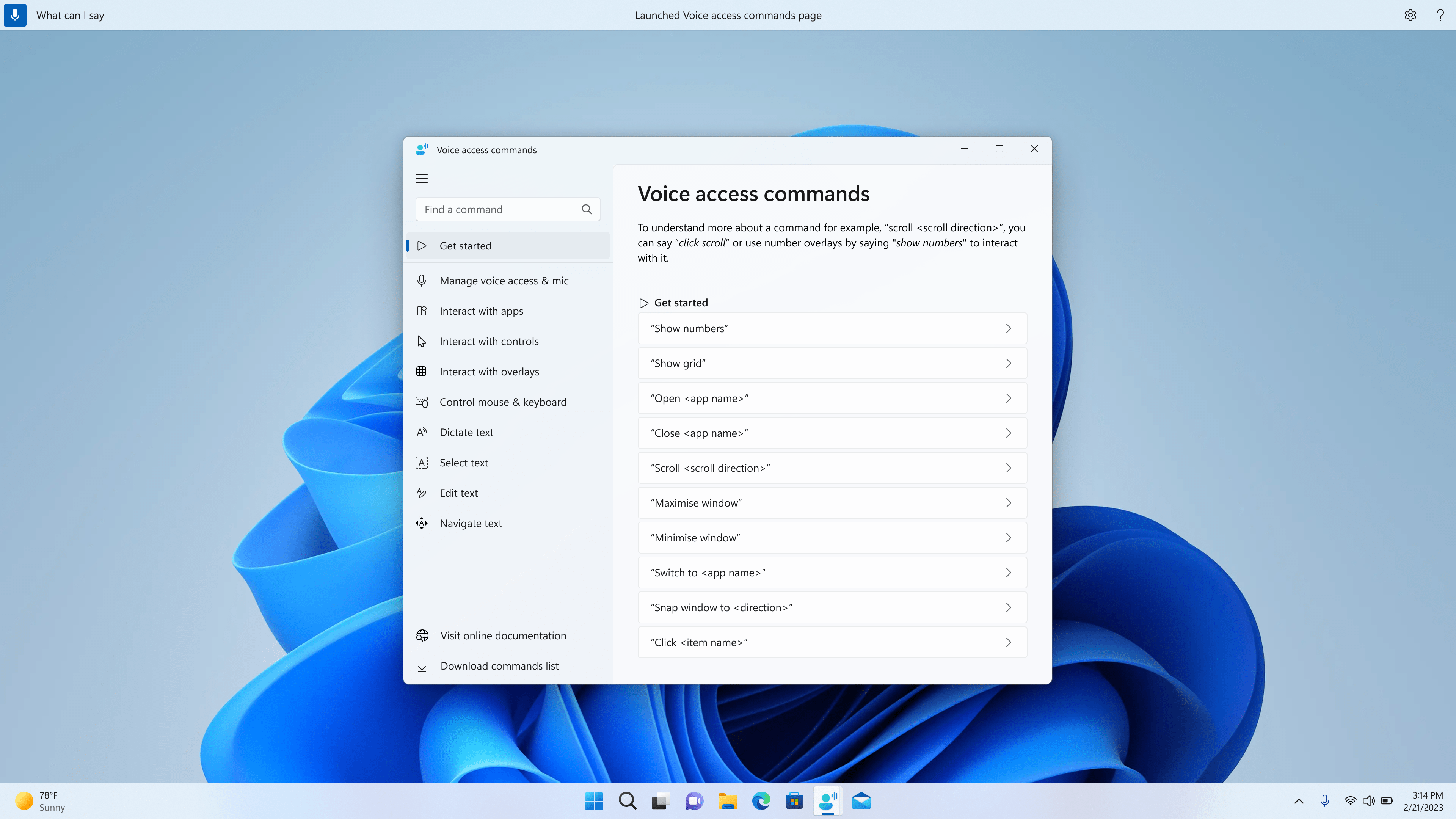 Redesigned voice access page