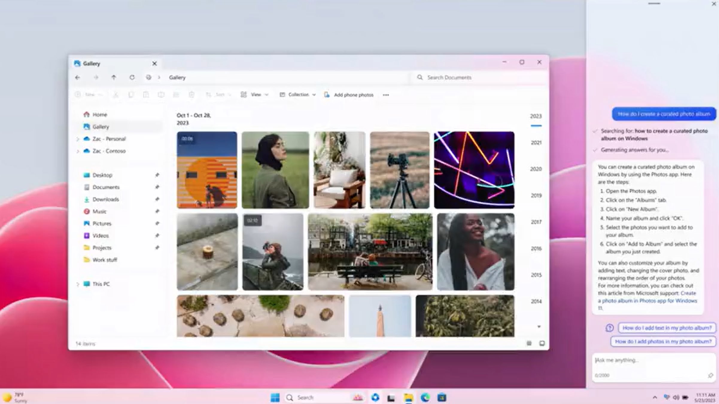 Screenshot of the new Windows 11 File Explorer with Gallery open
