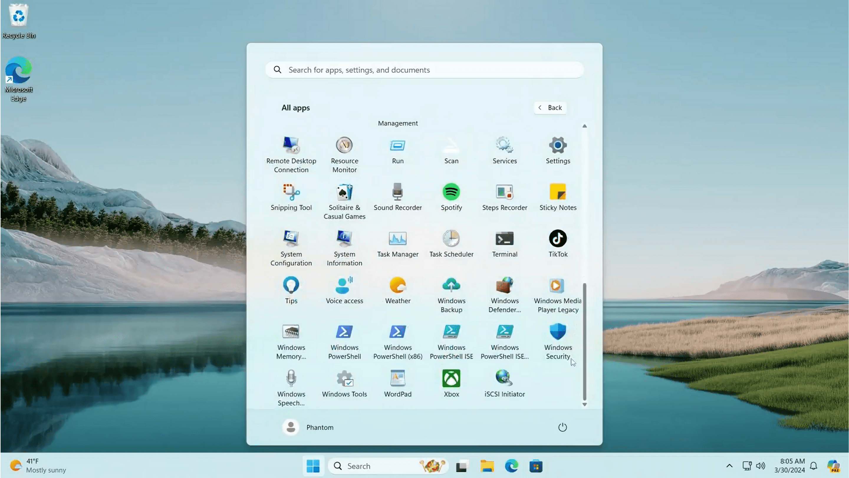 Vista grid Menú Inicio Windows 11