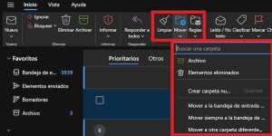 La sección de Mover en Outlook también cuenta con muchas herramientas útiles para la categorización de mensajes