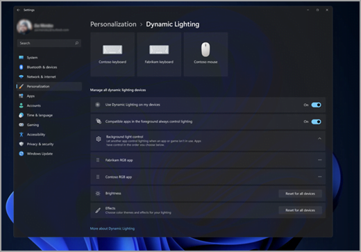 El panel de Control de Windows 11 con Dynamic Lighting