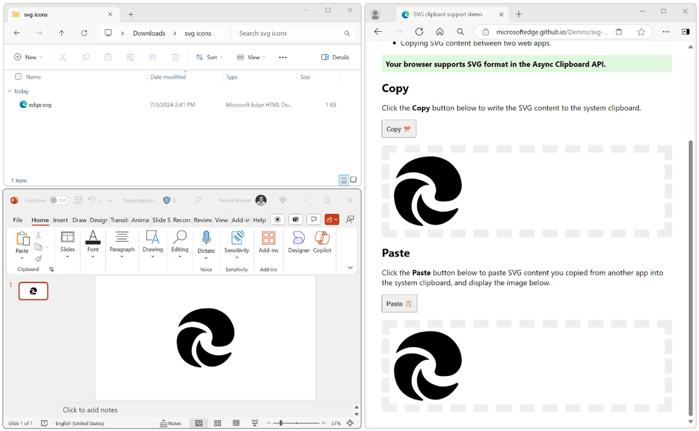Una imagen que muestra como se  copian archivos SVG entre el navegador y las apps