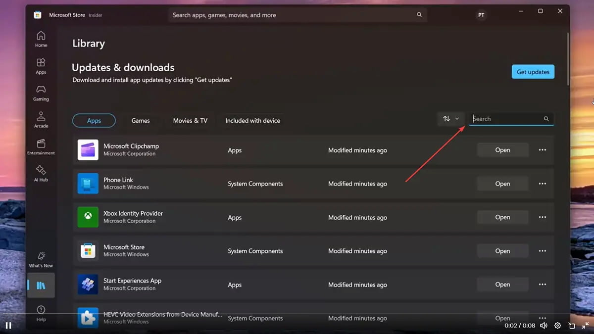 Microsoft planea añadir una barra de búsqueda en la interfaz de Biblioteca de la Store de Windows 11