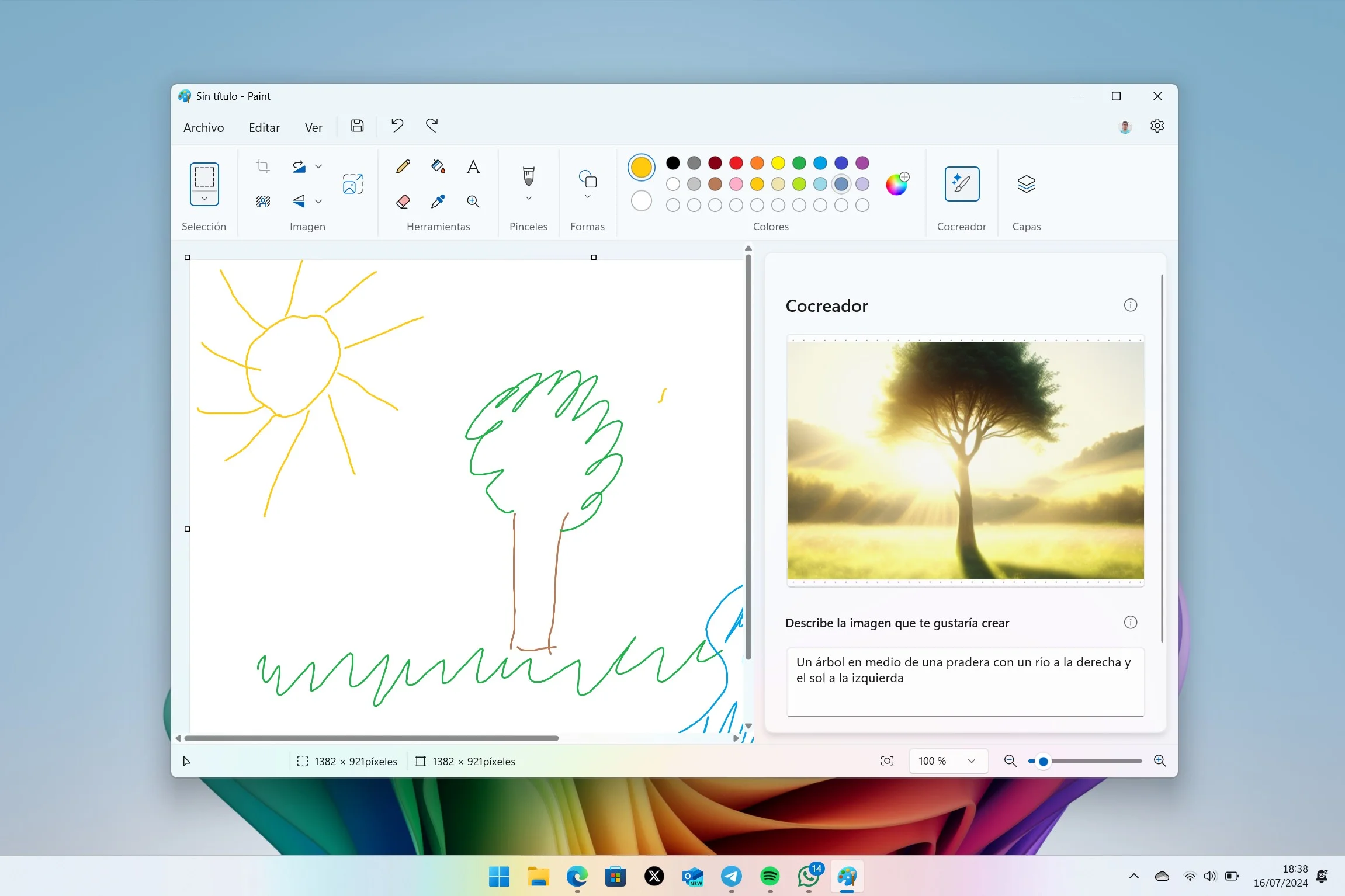Ejemplo de cómo funciona Paint Cocreator en Windows 11 24H2 con una NPU