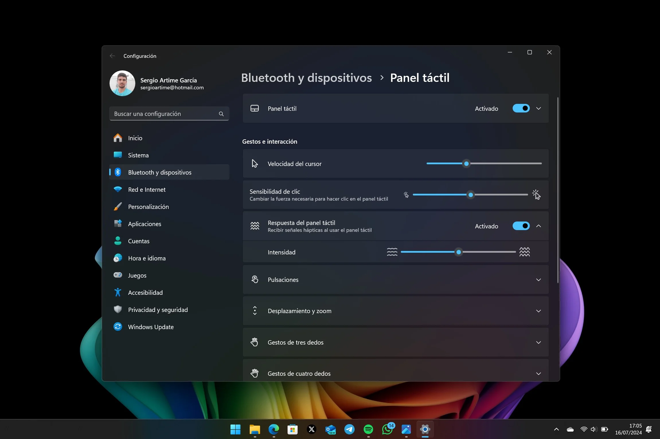 Configuración del touchpad háptico de la Surface Laptop 7 en Windows 11